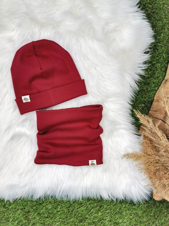 Komplekts cepure+ šalle  - Aveņu sarkans (rievota trikotāža), 42-44